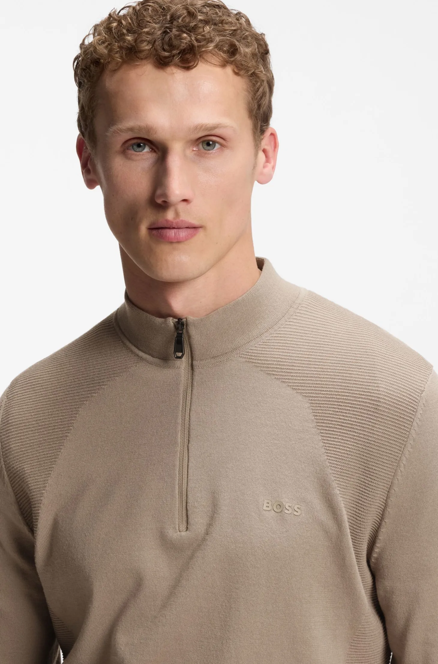 Zip-neck sweater in a cotton blend