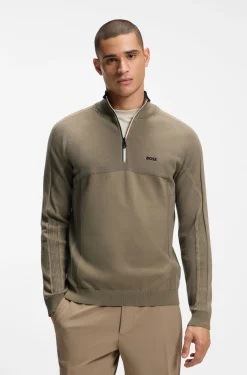 Zip-neck sweater in a mixed-knit cotton blend