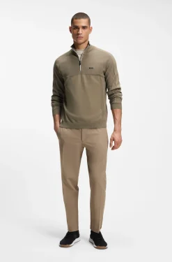 Zip-neck sweater in a mixed-knit cotton blend