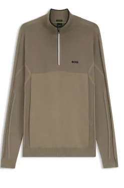 Zip-neck sweater in a mixed-knit cotton blend