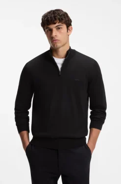 Zip-neck sweater in cotton with logo embroidery