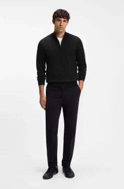 Zip-neck sweater in cotton with logo embroidery