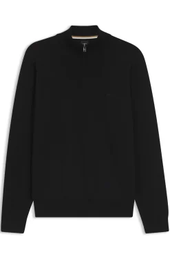 Zip-neck sweater in cotton with logo embroidery