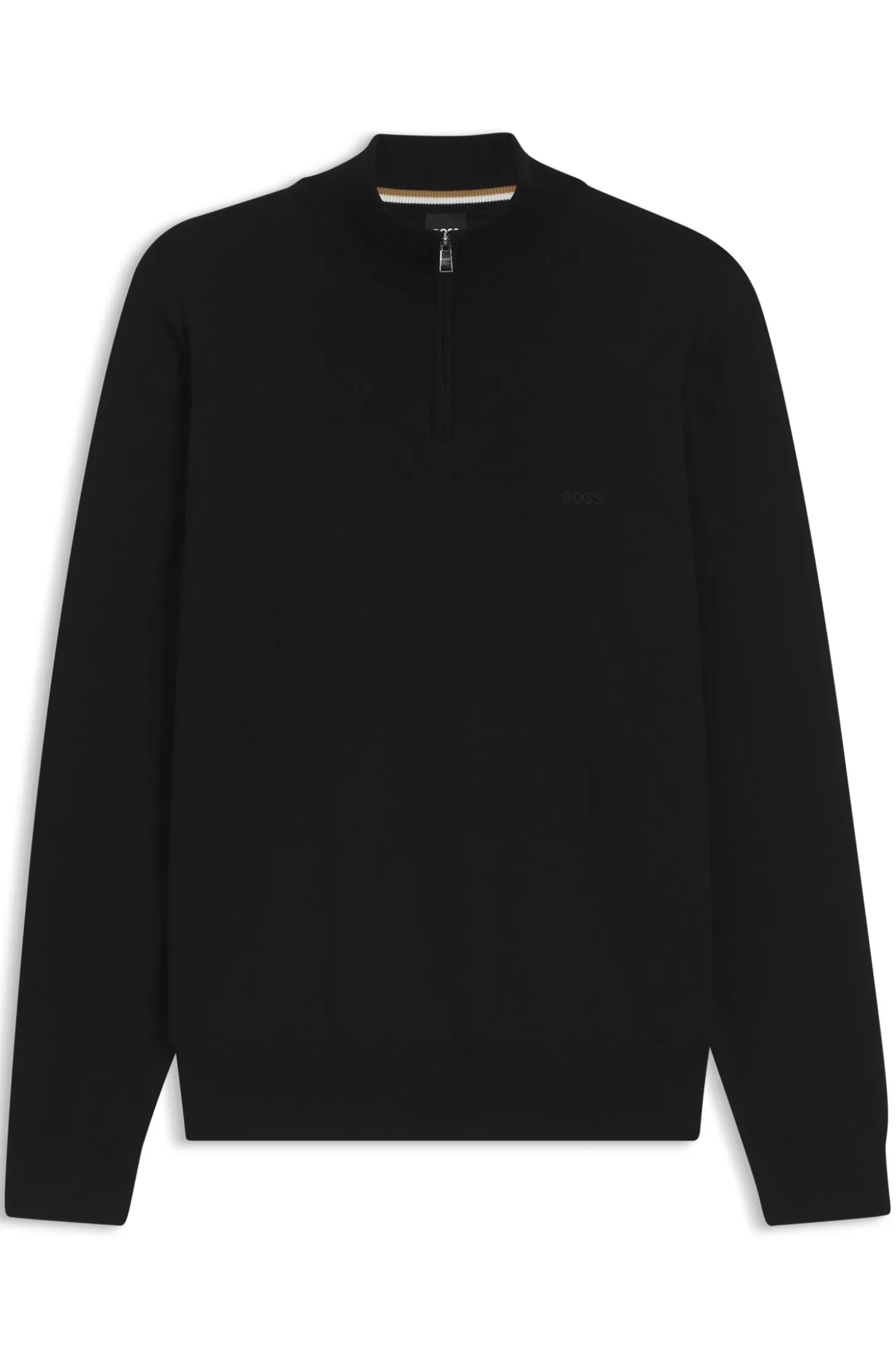Zip-neck sweater in cotton with logo embroidery