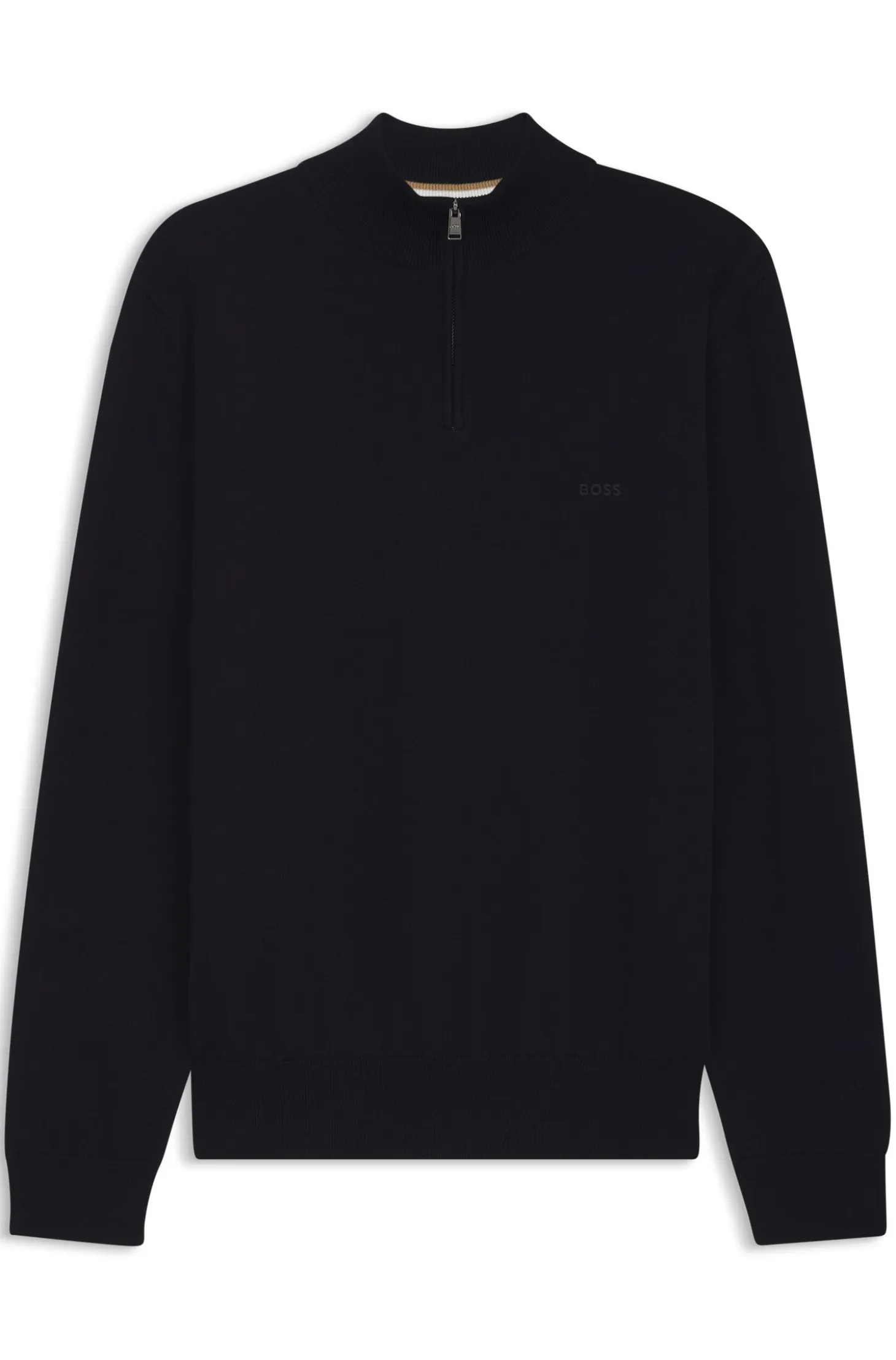 Zip-neck sweater in cotton with logo embroidery