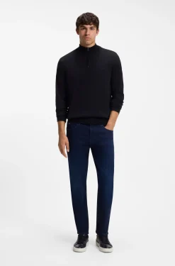 Zip-neck sweater in cotton with logo embroidery
