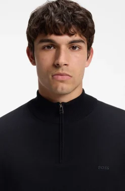 Zip-neck sweater in cotton with logo embroidery