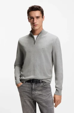 Zip-neck sweater in cotton with logo embroidery