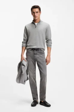 Zip-neck sweater in cotton with logo embroidery