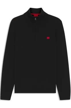 Zip-neck sweater in cotton with red logo label