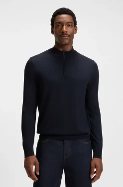 Zip-neck sweater in virgin wool