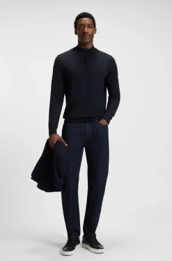 Zip-neck sweater in virgin wool