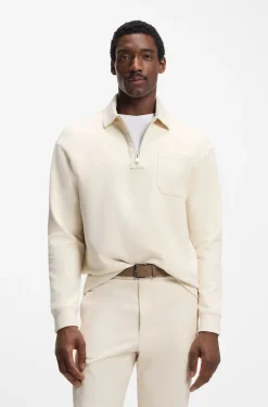 Zip-neck sweatshirt in a peached cotton blend