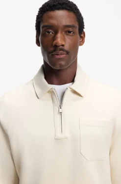 Zip-neck sweatshirt in a peached cotton blend
