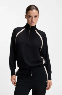 Zip-neck sweatshirt with contrast inserts