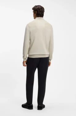 Zip-neck virgin wool-blend sweater with logo