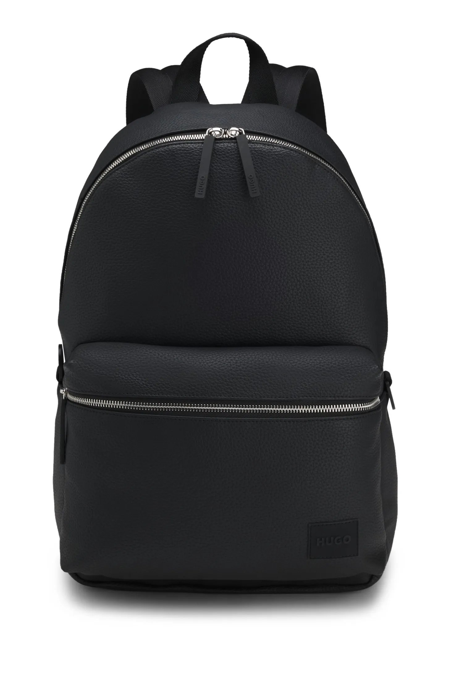 Zipped backpack with rubber logo patch
