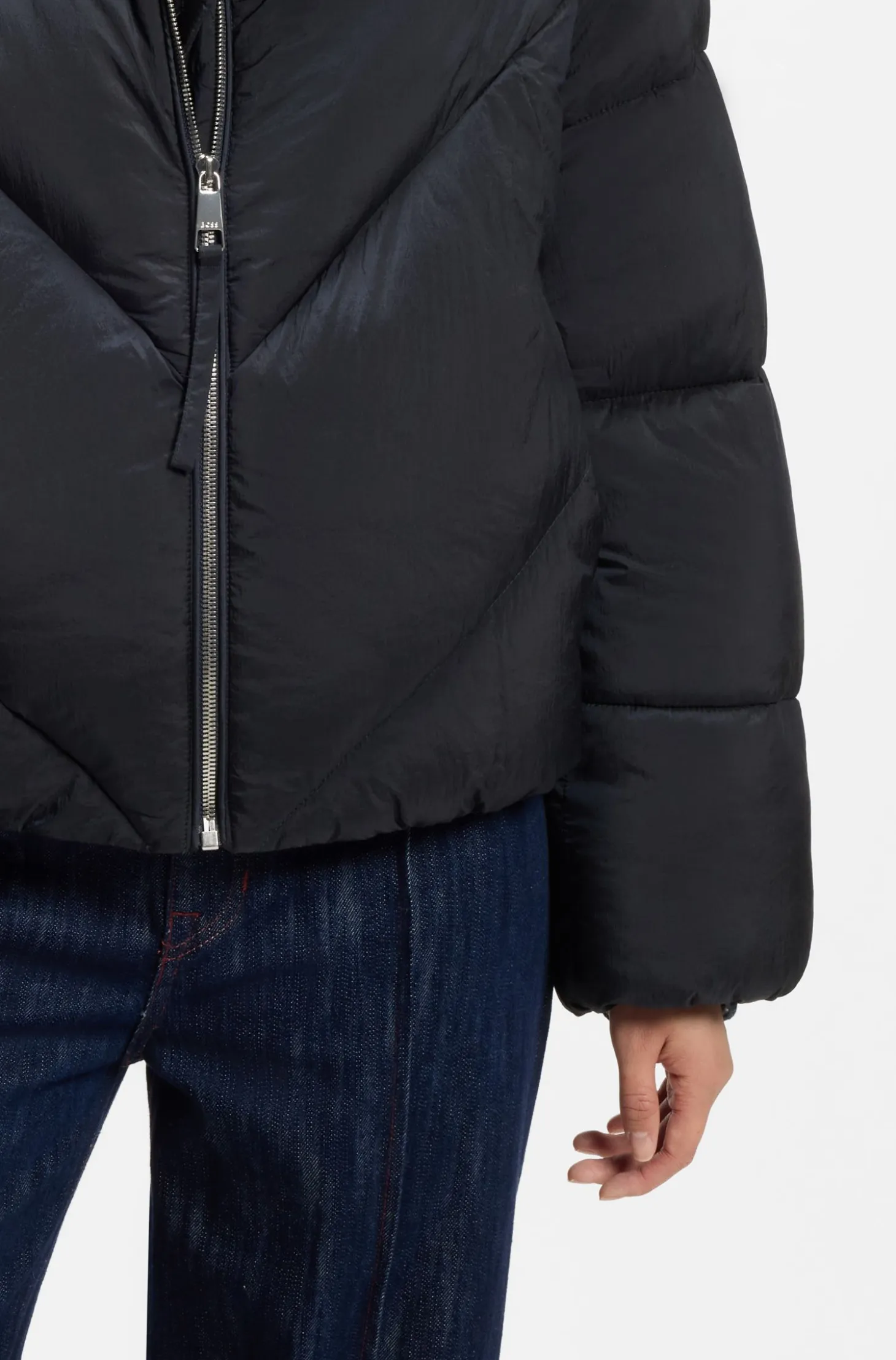 Zipped puffer jacket in lustrous fabric