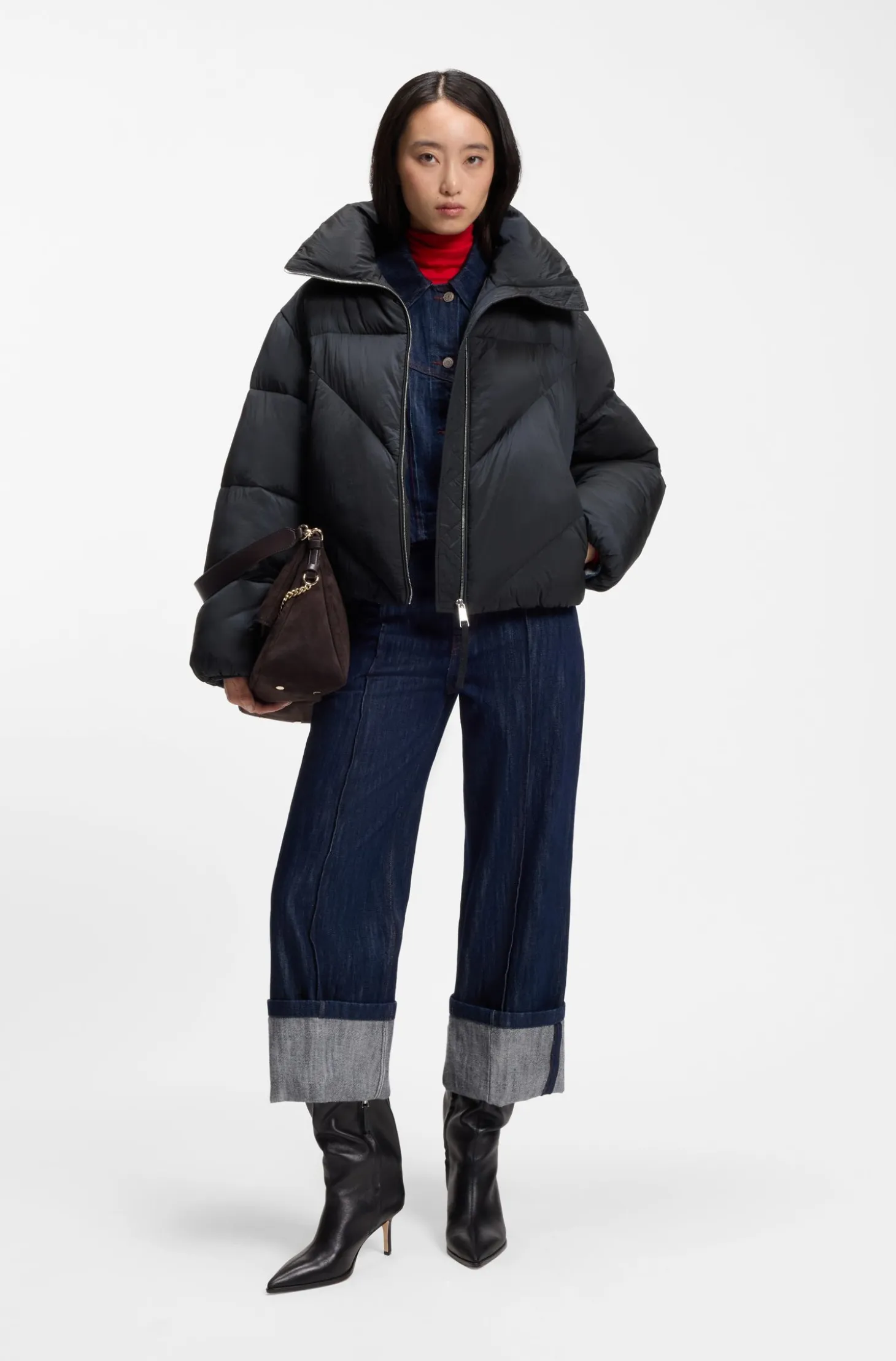 Zipped puffer jacket in lustrous fabric