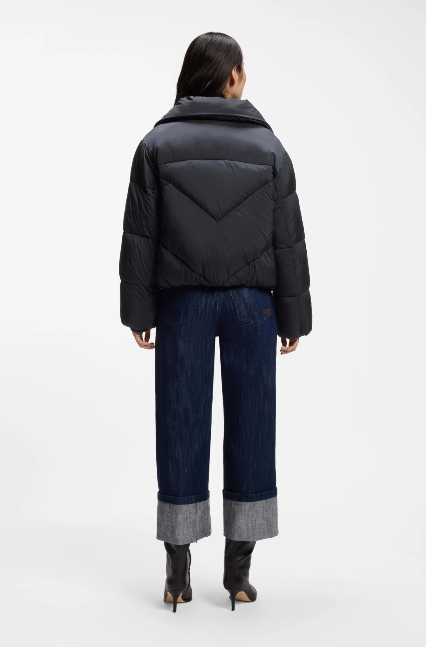 Zipped puffer jacket in lustrous fabric