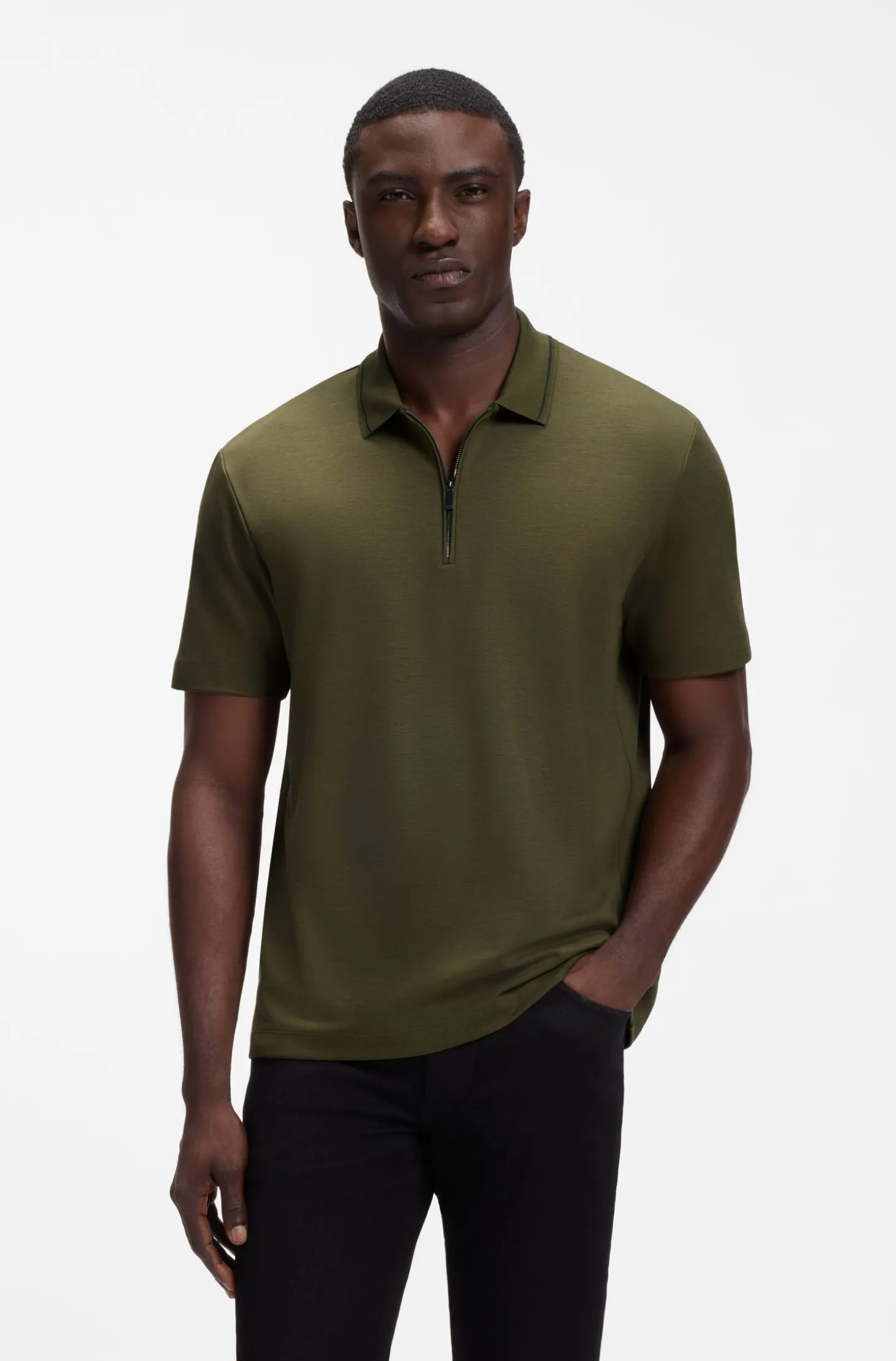 Zip-placket piqué polo shirt