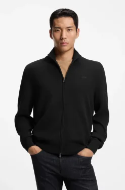 Zip-through cotton cardigan with logo detail