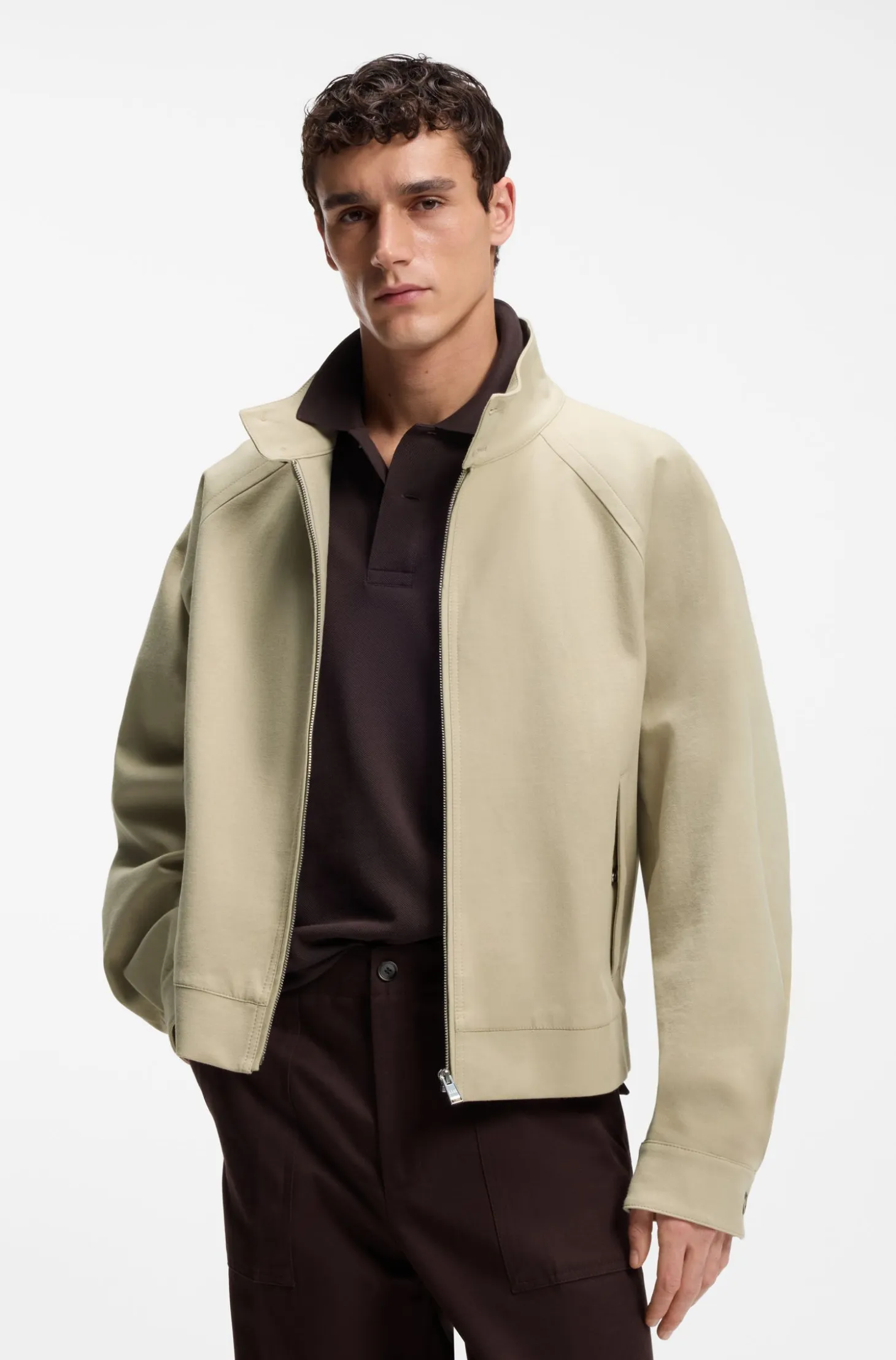 Zip-up bomber jacket in stretch cotton