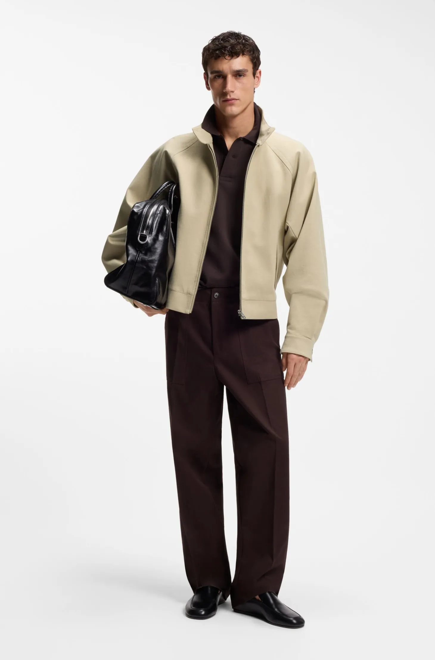 Zip-up bomber jacket in stretch cotton