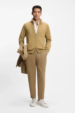 Zip-up cardigan in cotton and virgin wool