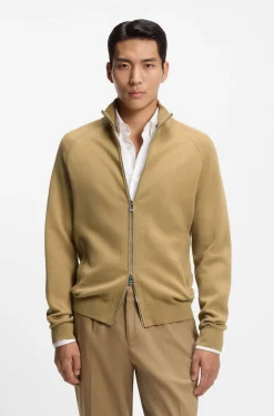 Zip-up cardigan in cotton and virgin wool