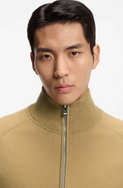 Zip-up cardigan in cotton and virgin wool