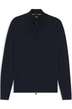 Zip-up cardigan in extra-fine merino wool