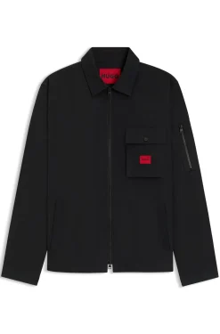 Zip-up cotton-blend canvas overshirt with logo label