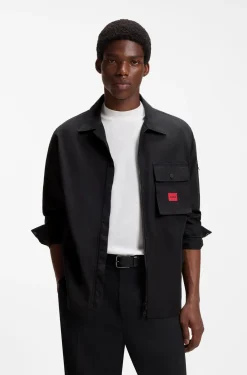 Zip-up cotton-blend canvas overshirt with logo label