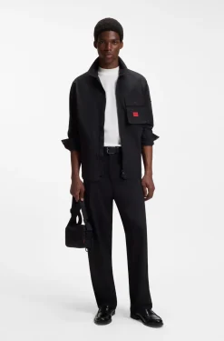 Zip-up cotton-blend canvas overshirt with logo label