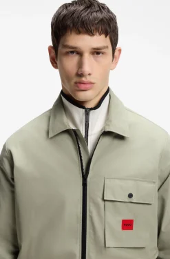 Zip-up cotton-blend canvas overshirt with logo label