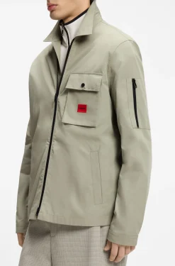 Zip-up cotton-blend canvas overshirt with logo label