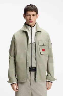 Zip-up cotton-blend canvas overshirt with logo label