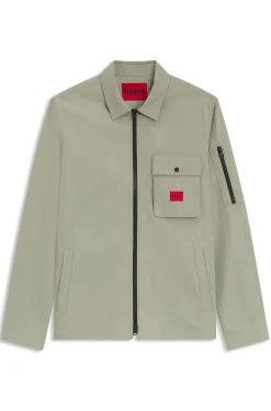 Zip-up cotton-blend canvas overshirt with logo label