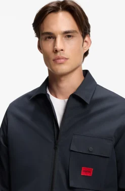 Zip-up cotton-blend canvas overshirt with logo label