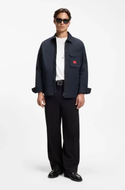 Zip-up cotton-blend canvas overshirt with logo label
