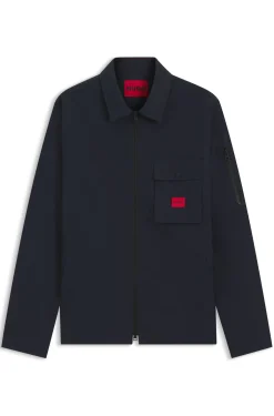 Zip-up cotton-blend canvas overshirt with logo label