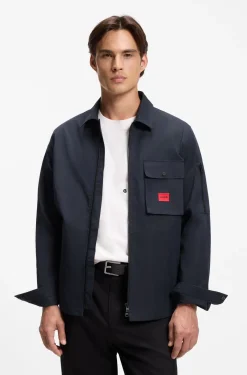 Zip-up cotton-blend canvas overshirt with logo label