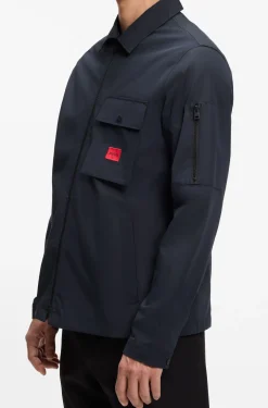 Zip-up cotton-blend canvas overshirt with logo label