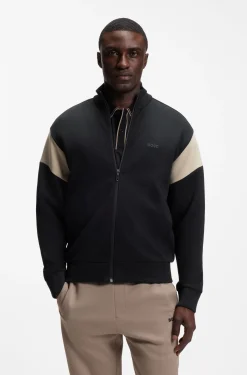 Zip-up cotton-blend sweatshirt with contrast inserts