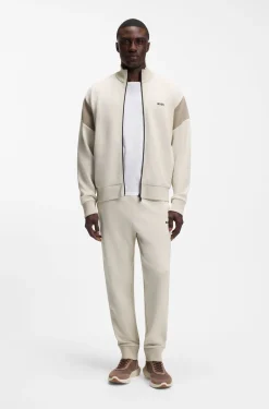 Zip-up cotton-blend sweatshirt with contrast inserts