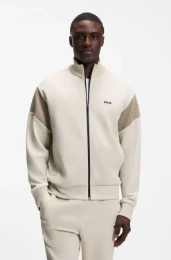 Zip-up cotton-blend sweatshirt with contrast inserts