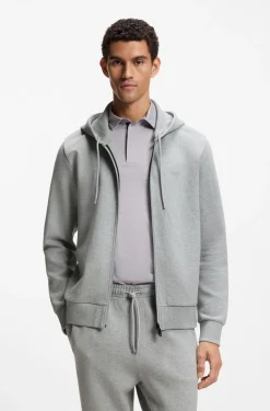 Zip-up hoodie in stretch cotton with logo detail
