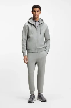 Zip-up hoodie in stretch cotton with logo detail