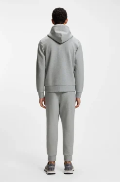Zip-up hoodie in stretch cotton with logo detail